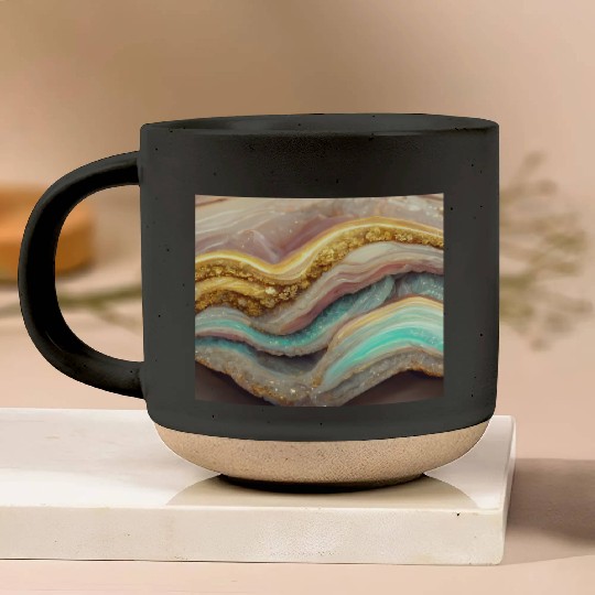 Pastel Pink Teal Agate Geode Stone Pottery Mugs