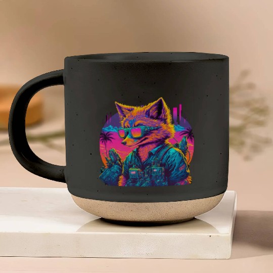 Retro Futuristic Synthwave Fox Pottery Mugs