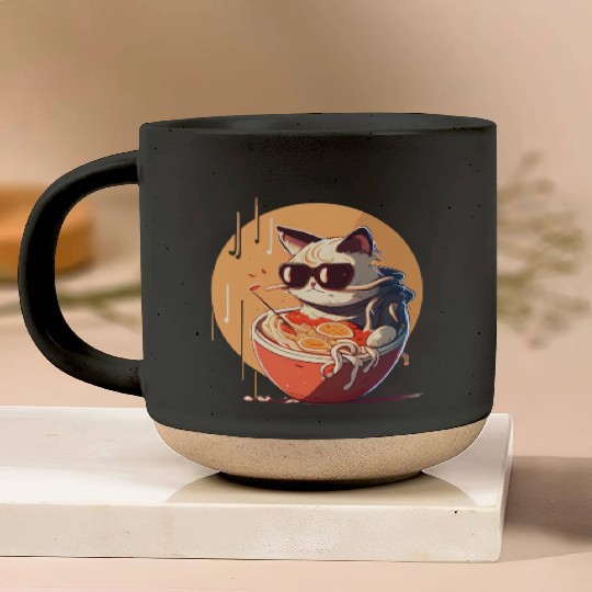 cat eating Chinese food,cute design for Meow lover Pottery Mugs