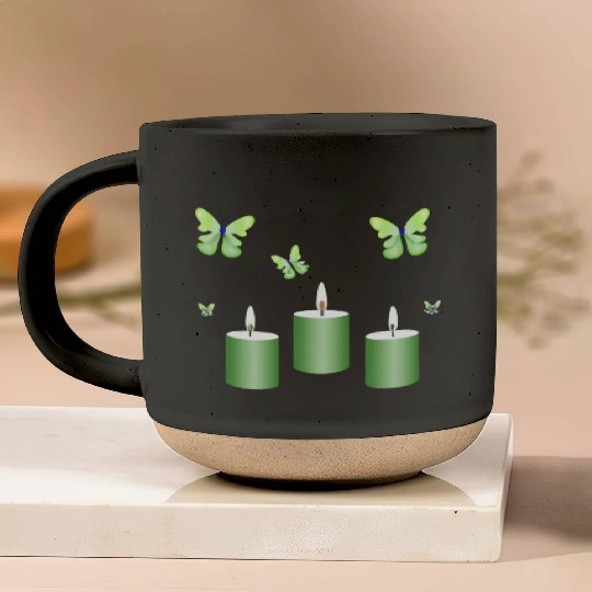 Green candle with butterflies Pottery Mugs