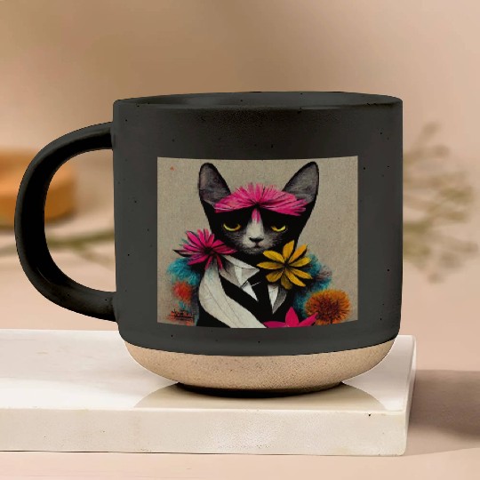 Painting of a cat on a wall Pottery Mugs