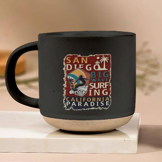 San Diego Surfing Big Wave California Surfer Pottery Mugs