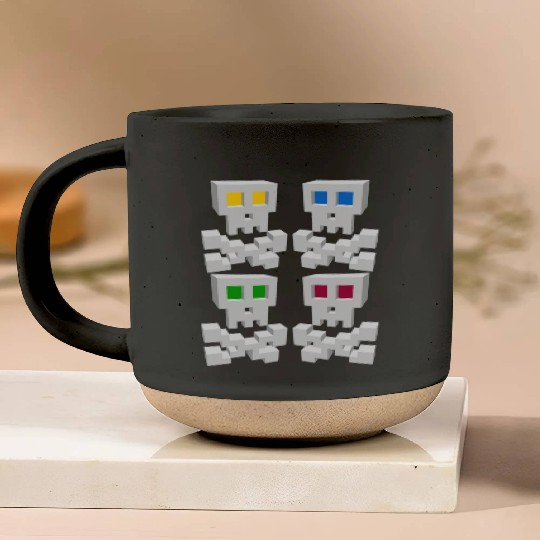 8-bit Pixel Pop Art Style Pirate Flag Skulls Pottery Mugs