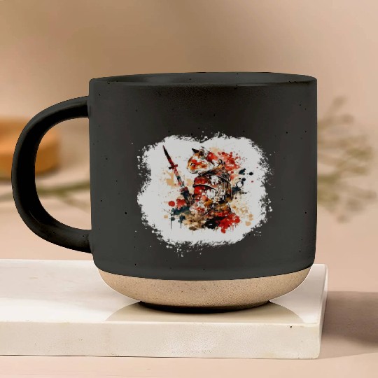 Cute Samurai Cat Pottery Mugs