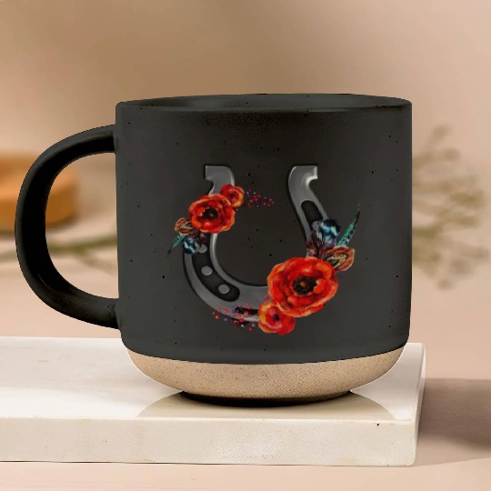 Floral Horseshoe With Poppies Pottery Mugs