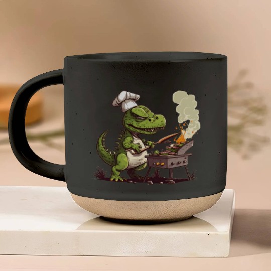 Baby Dinosaur Using A Charcoal Grill Cooking Meat Pottery Mugs