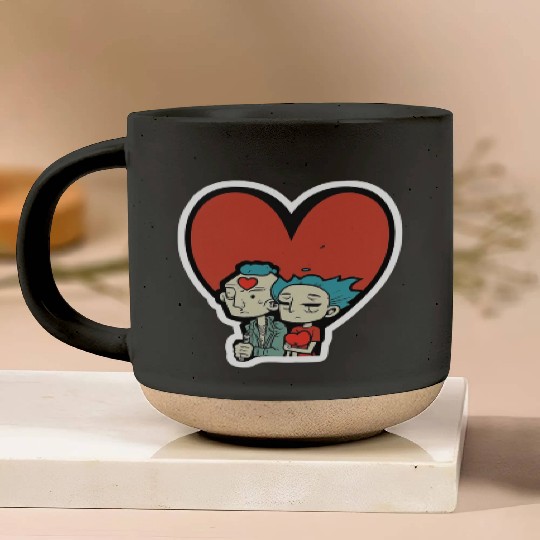 Old Couple In Valentine’s Day Pottery Mugs
