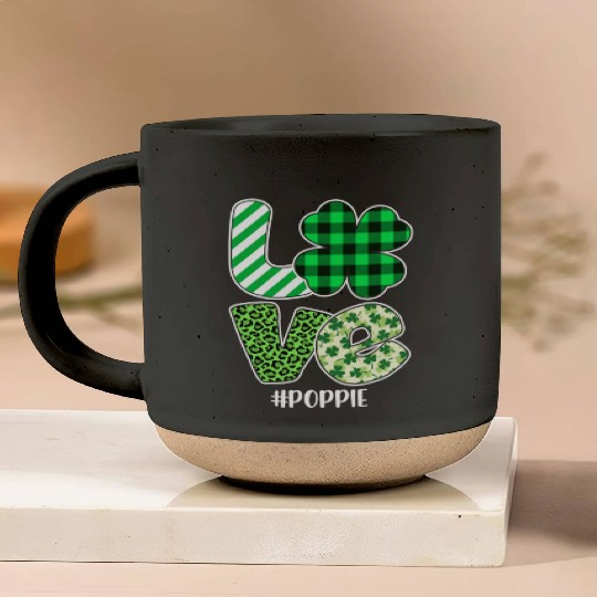 Love Poppie Green Plaid Leopard Shamrock Pottery Mugs