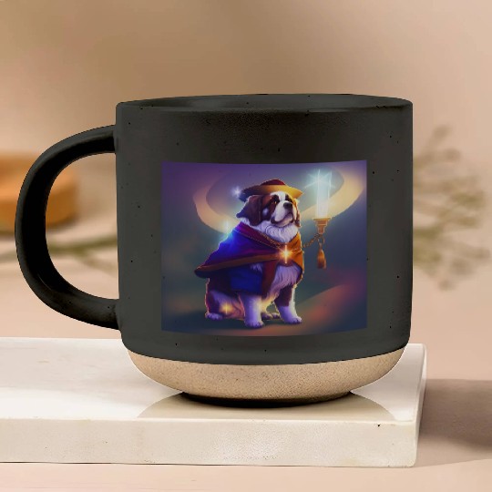 Saint Bernard Dog as a Wizard Pottery Mugs