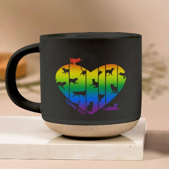 Rainbow Heart and Funny Cats. Cats are in my Heart Pottery Mugs