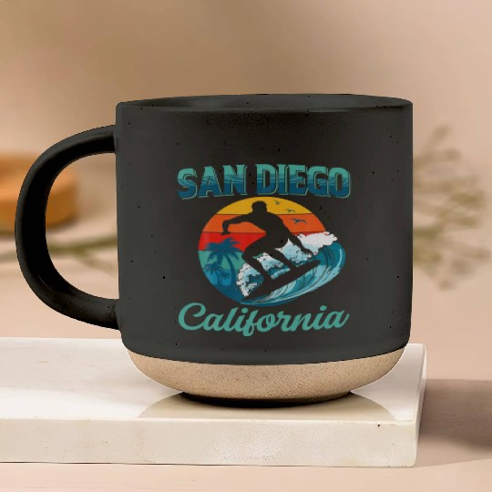 San Diego California Vintage Retro Surfer Beach Pottery Mugs