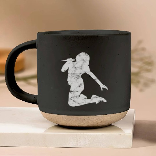 guitar player girl silhouette Pottery Mugs