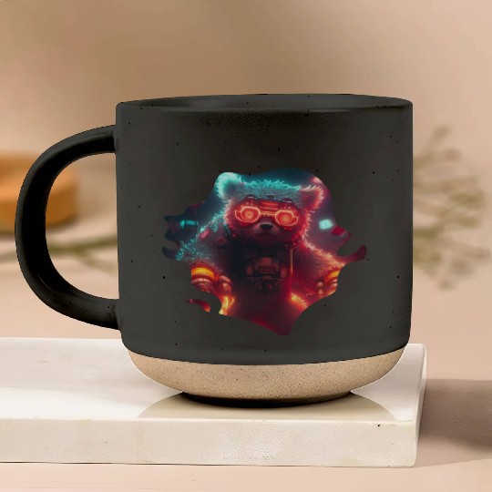 Cool Mecha Grizzly with Cyborg Steampunk Style Pottery Mugs