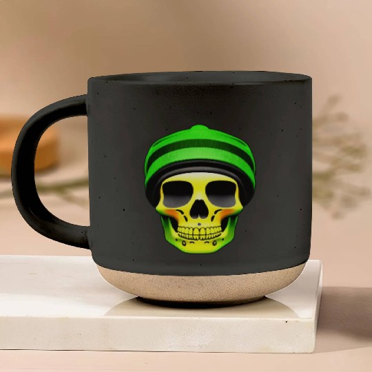 "Green Beanie Skull" Pottery Mugs
