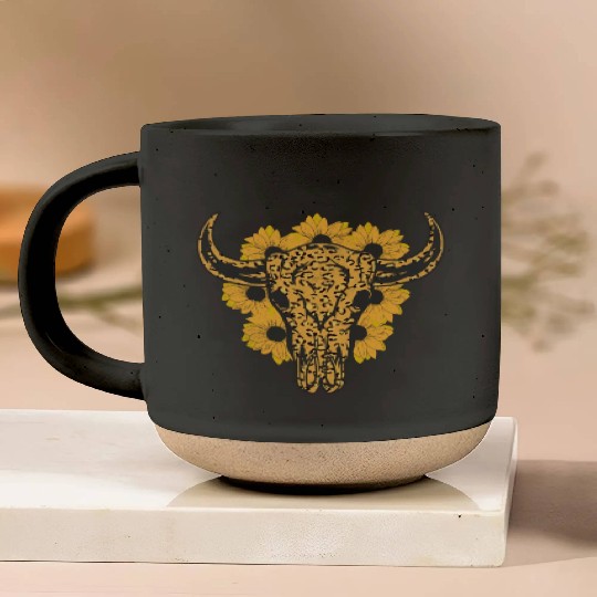 Bull Skull Sunflower Pottery Mugs