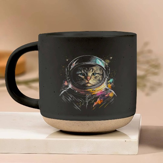 Space Cat on Galaxy Cat Lover Pottery Mugs