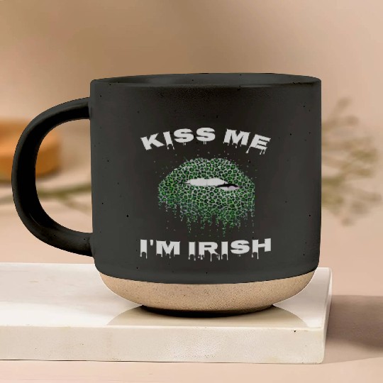 Kiss Me I m Irish Leopard Lips Clover Pottery Mugs