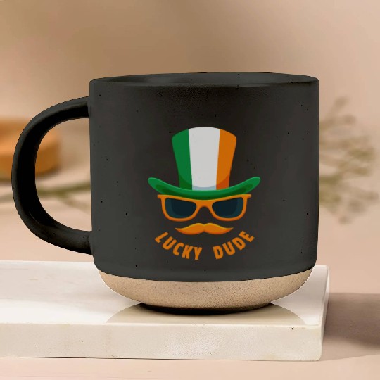 Lucky Dude, St Patricks Day, Irish, Boys T, mousta Pottery Mugs