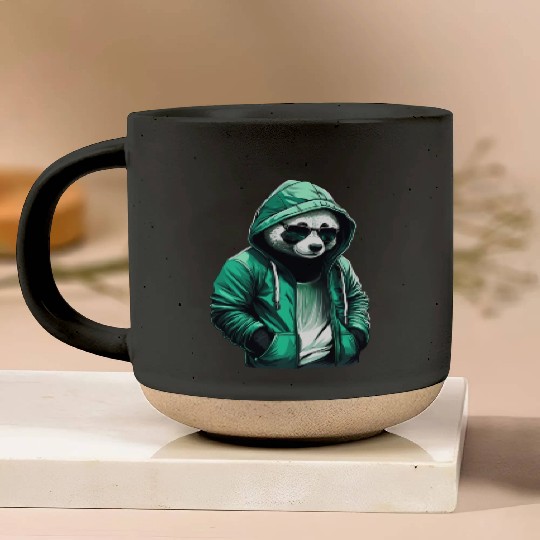 Cool Panda with Green Pottery Mugs and Sunglasses