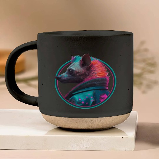 Punk hyena in leather jacket Pottery Mugs