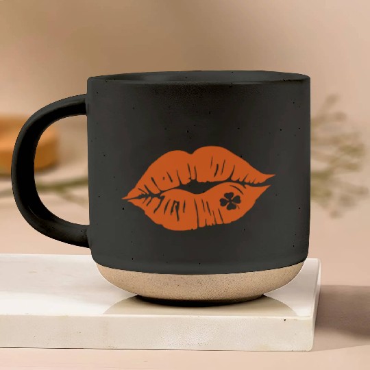 Shamrock Lips, Orange Clover, Kiss Me, St Patricks Pottery Mugs