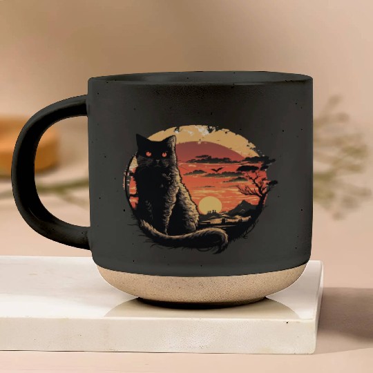 Catzilla Vintage Funny Cute black Cat Art Japanese Pottery Mugs