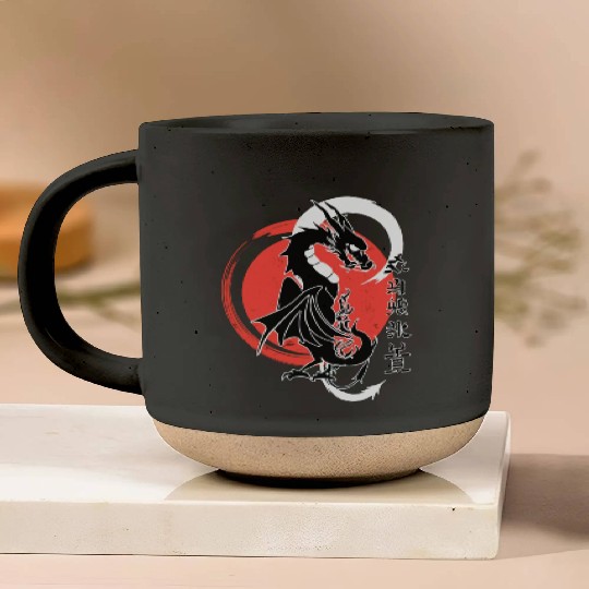 Black dragon, red moon Pottery Mugs