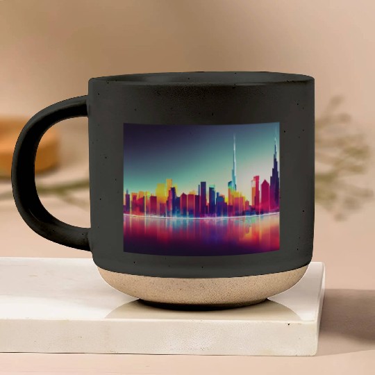 Dubai silhouette skyline abstract art Pottery Mugs