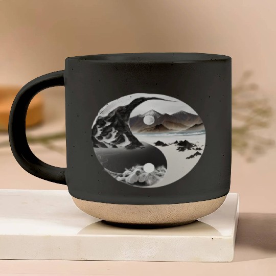 Ying Yang - mountains - beach Pottery Mugs
