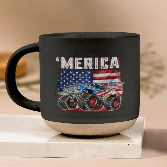 Monster Truck USA Merica Men Boys 4th of July Pottery Mugs