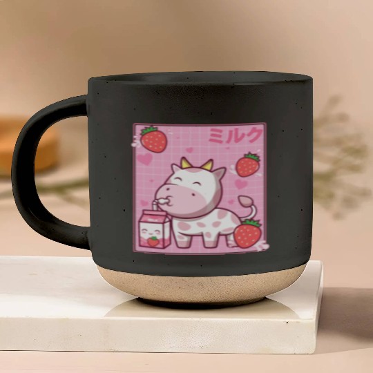 Kawaii Pink Strawberry Cow Milk Shake Otaku Anime Pottery Mugs
