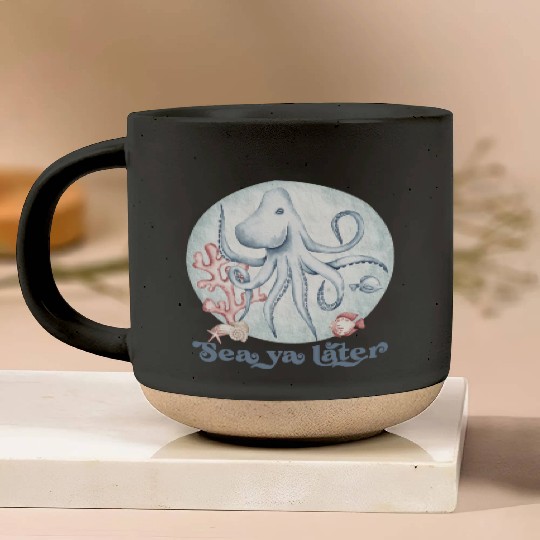 sea ya later octopus near the coral in the sea Pottery Mugs