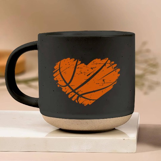I Love Basketball with Heart Shape Pottery Mugs