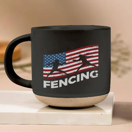 Fencing Usa Flag Fencer Patriotic Pottery Mugs