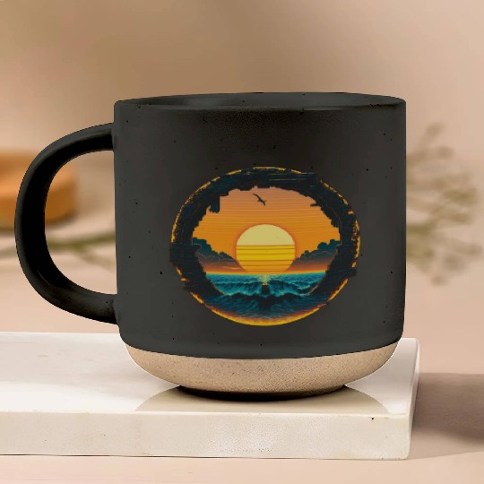 Cyberpunk Sunset Pixel Pottery Mugs