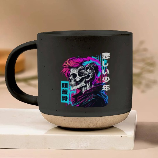 Retro Edgy Skull Sad Anime Boy Japanese Vaporwave Pottery Mugs