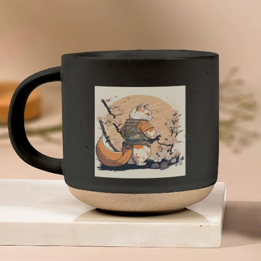 samurai katana cat vintage Pottery Mugs