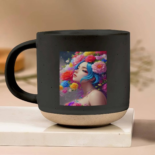 Spring Girl with a bouqet of flowers garland #9 Pottery Mugs