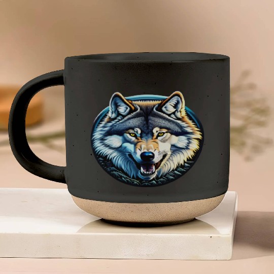 A fierce wolf howling at the moon Pottery Mugs