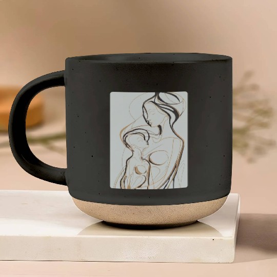 Black, Gold & White Abstract Mother & Daughter Pottery Mugs