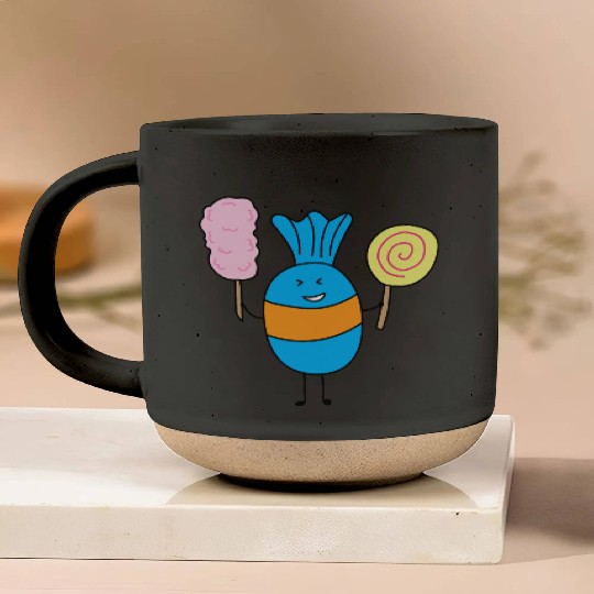Cute Candy Holding Lollipop And Cutton Candy Pottery Mugs