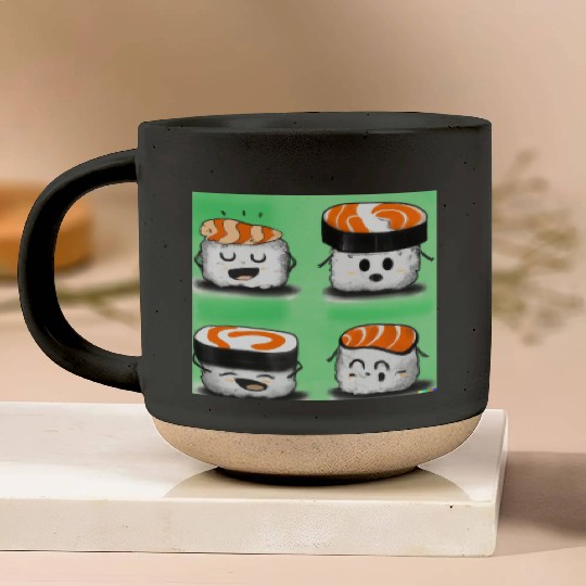 Happy Cheerful Sushi I Love Sushi Design Pottery Mugs