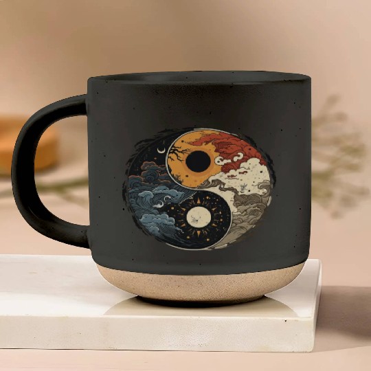 Sun and moon yin yang Pottery Mugs