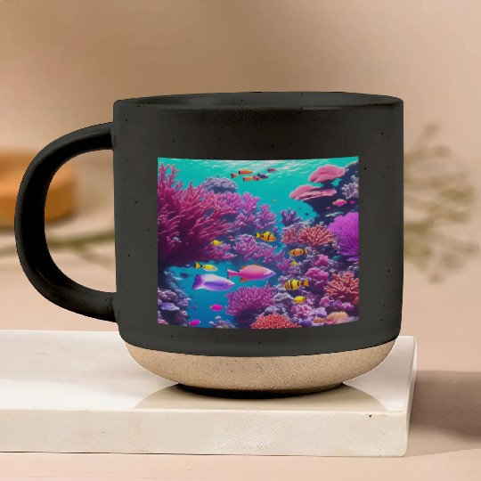 Viral magenta coral reef with tropical fish Pottery Mugs