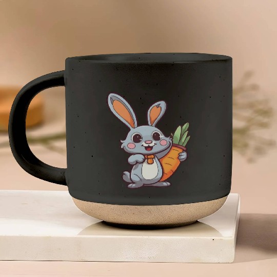 Carrot-Loving Easter Bunny: Cute 2D Design Pottery Mugs