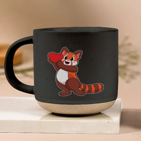 Red Panda At Love With Heart Pottery Mugs