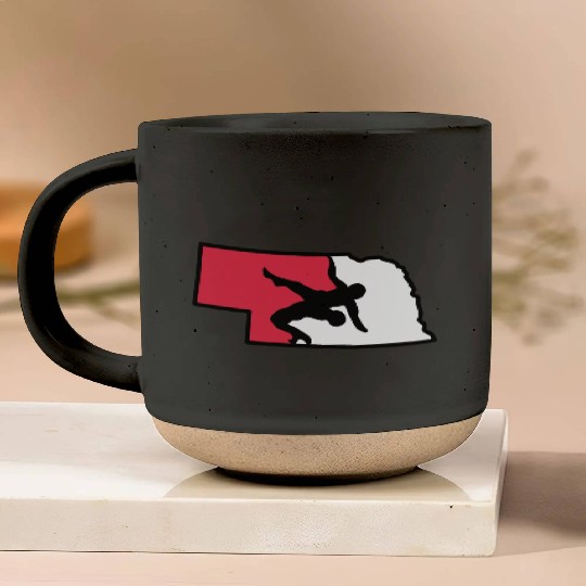 Nebraska Wrestling (State Colors) Pottery Mugs