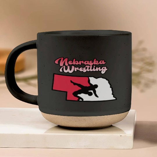 Nebraska Wrestling (State Colors) Pottery Mugs