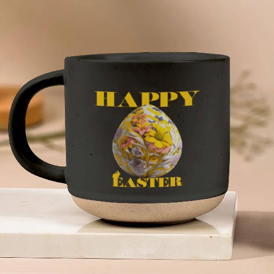 Happy Easter Egg Design with Floral Elements Pottery Mugs