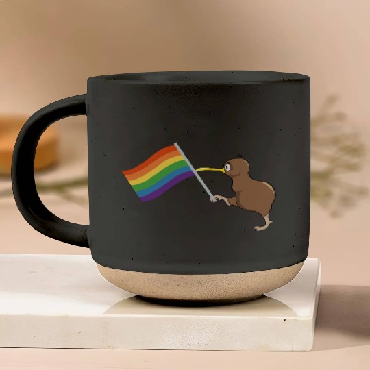 Rainbow Kiwi Pride Pottery Mugs